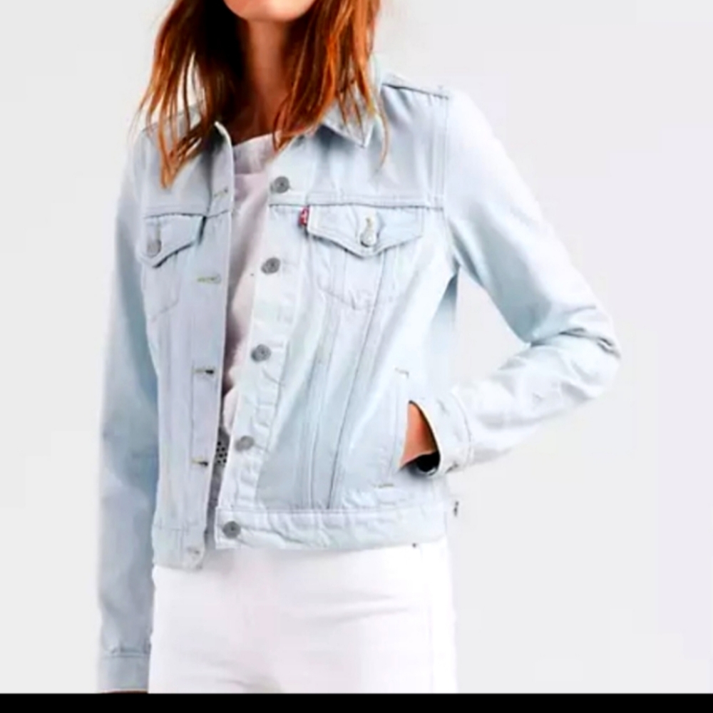 Levi's Blue and White Jean Jacket Cropped Lightweight